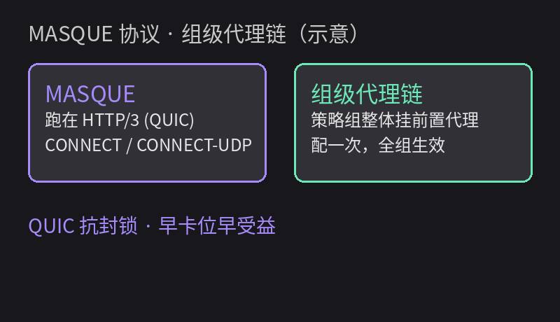MASQUE 协议与组级代理链示意